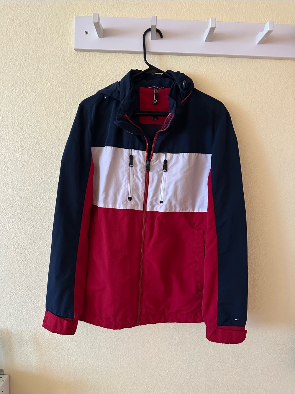 Tommy Hilfiger Navy, White & Red Colorblock Hooded Windbreaker